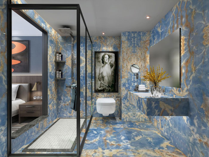 Blue Onyx: A rare and luxurious stone with mesmerizing blue and green hues, perfect for creating elegant, modern spaces.